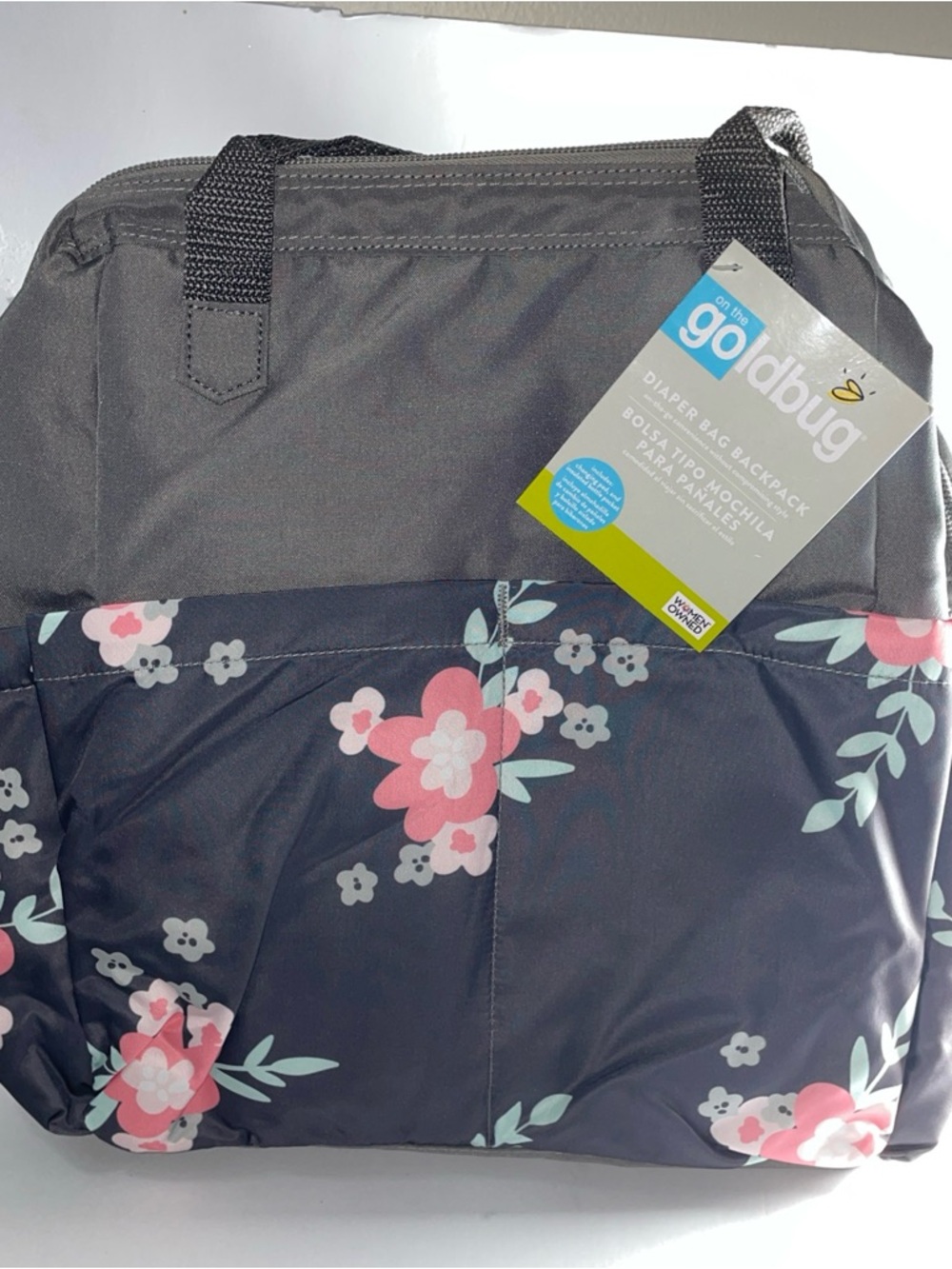 goldbug Floral Gray Diaper Backpack - Pink Flower Print